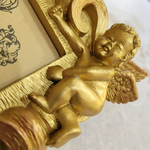 Vintage Gold Cherub Angel Picture Frame 2.5" X 2.5" Ornate Design Made In Taiwan - Picture 7 of 10